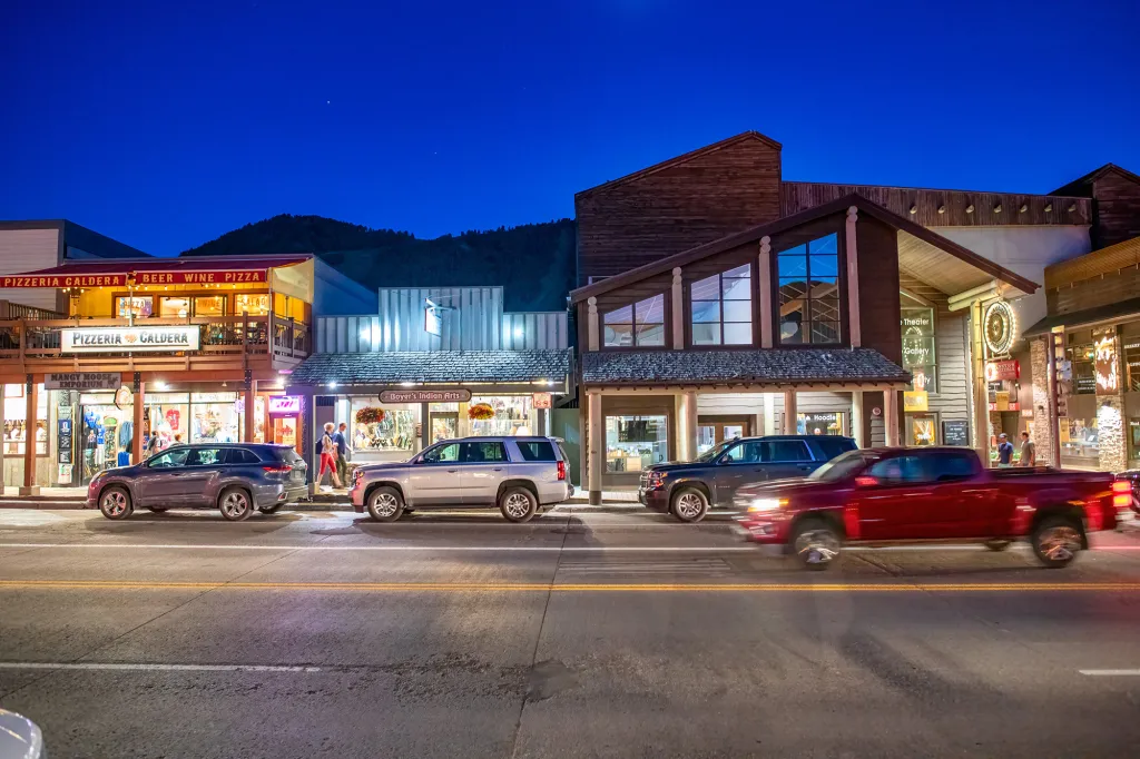 City streets and cars are seen at night on Thursday, July 11, 2019, in Jackson Hole, WY.