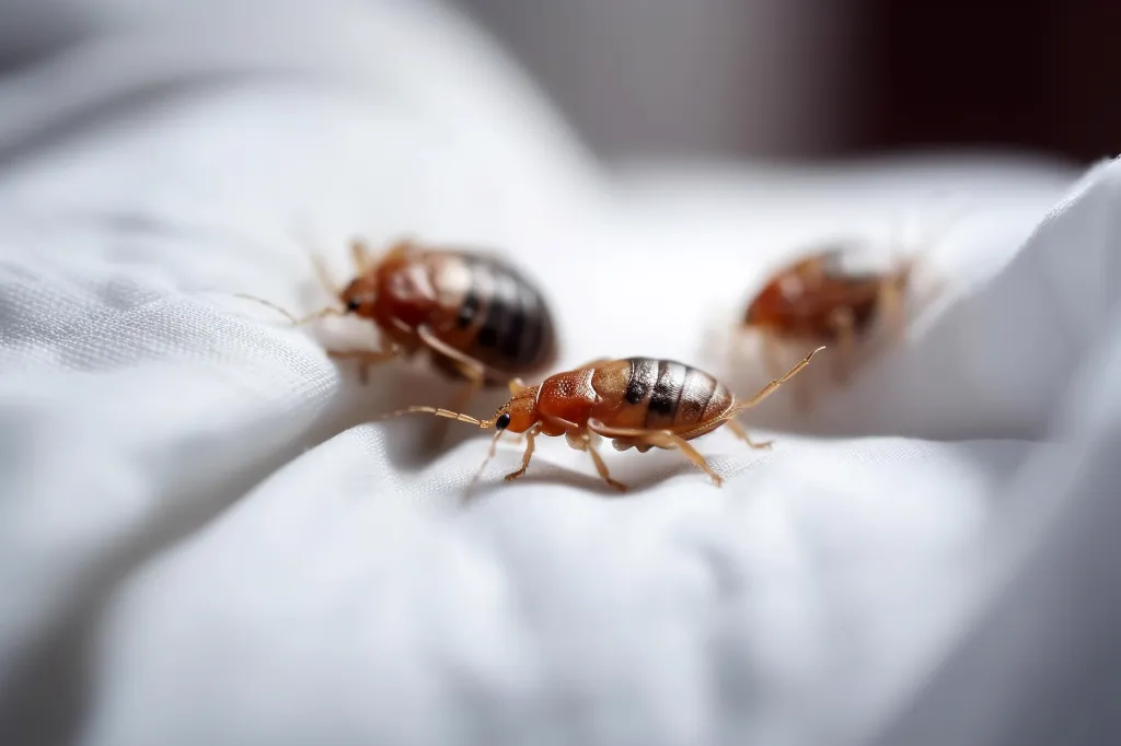 A close-up of bed bugs on a white sheet is seen on Friday, April 14, 2023. (594548863)