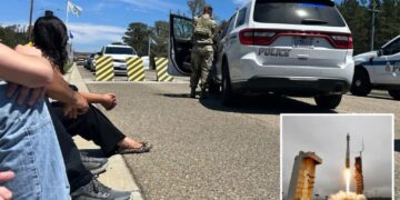 Reporters face guns and sirens after arriving for California Vandenberg Space Force event