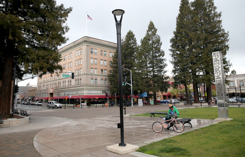 Courthouse Square and Fourth Street in downtown Santa Rosa, California.