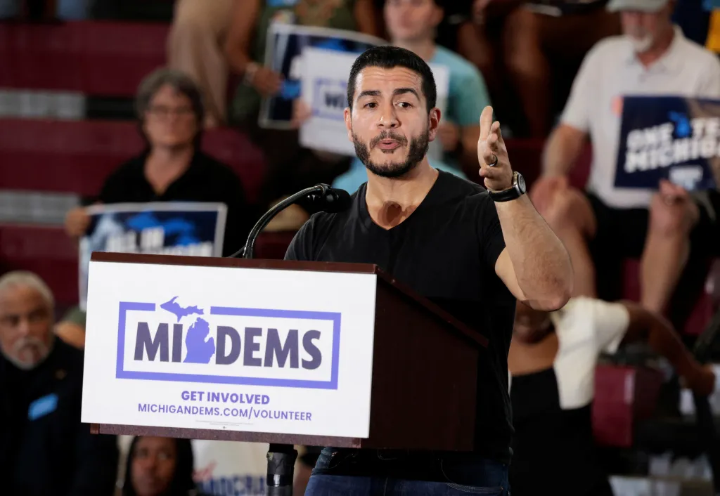 Democratic candidate for U.S. Senate Abdul El-Sayed speaking at a unity rally in Detroit, Michigan.