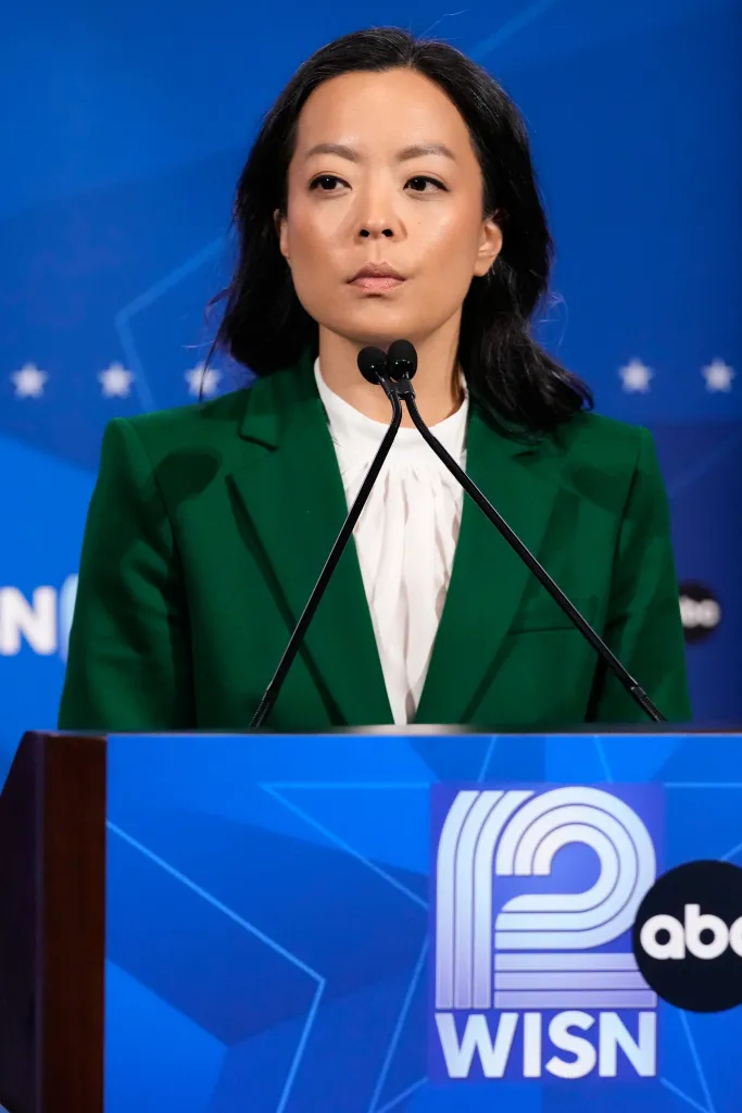 Francesca Hong at a primary debate.