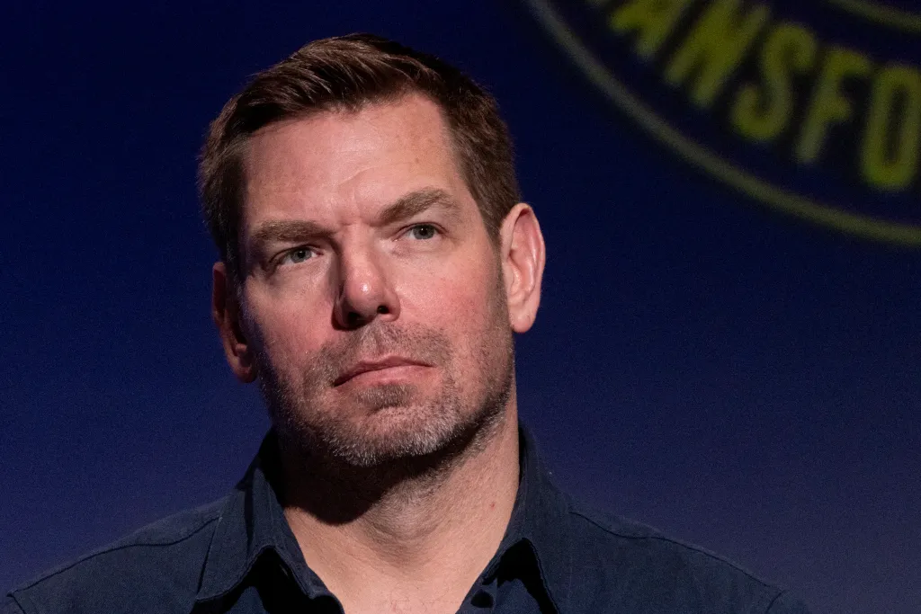 US Representative Eric Swalwell attending a worker forum.