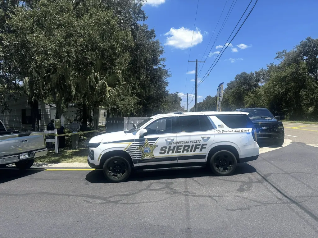 Hillsborough County Sheriff's vehicle at a crime scene.