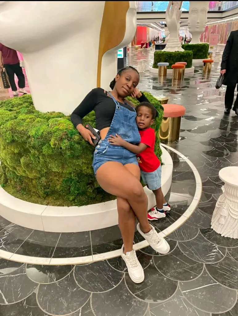 Dimone Fleming with her son.