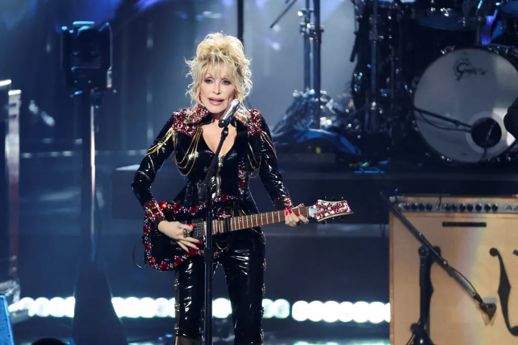 Dolly Parton performing at the 37th Annual Rock & Roll Hall of Fame Induction Ceremony.