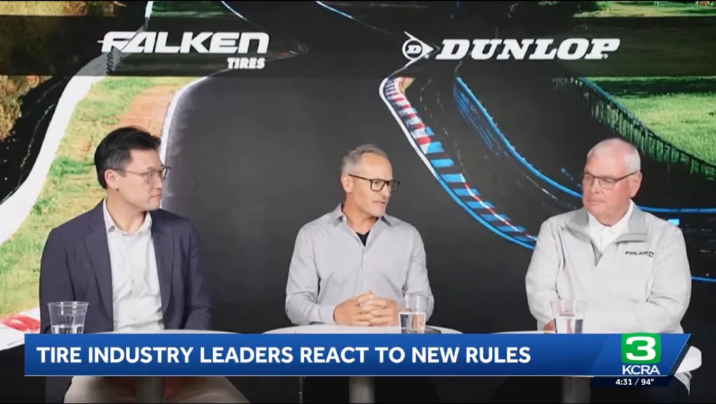 Dunlop Tires executives speaking out against new California tire regulations.