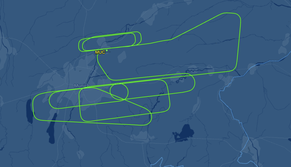 The flight path taken by Vietnam Airlines after a tail strike at Munich airport.