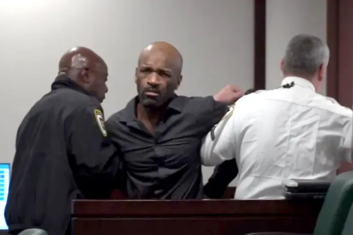 Joseph Killins is dragged out of court after an outburst in Tampa, Florida, on Aug. 13, 2026.