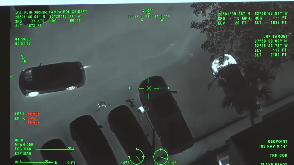Surveillance cameras captured the confrontation in the Tampa apartment complex parking lot on April 18, 2023.