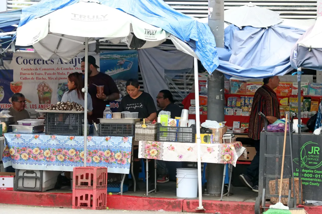 Food vendors on the Salvador Corridor in Los Angeles, California.