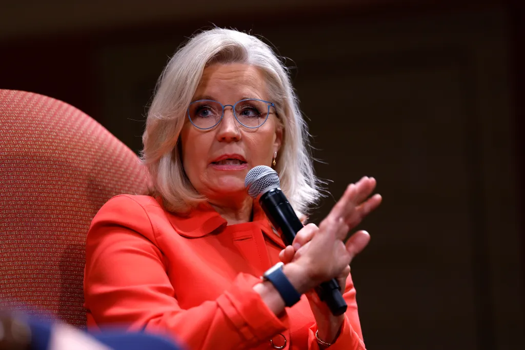 Former US Rep. Liz Cheney (R-WY) speaks during a conversation with Mark Leibovich, a staff writer with the Atlantic, about her new book 