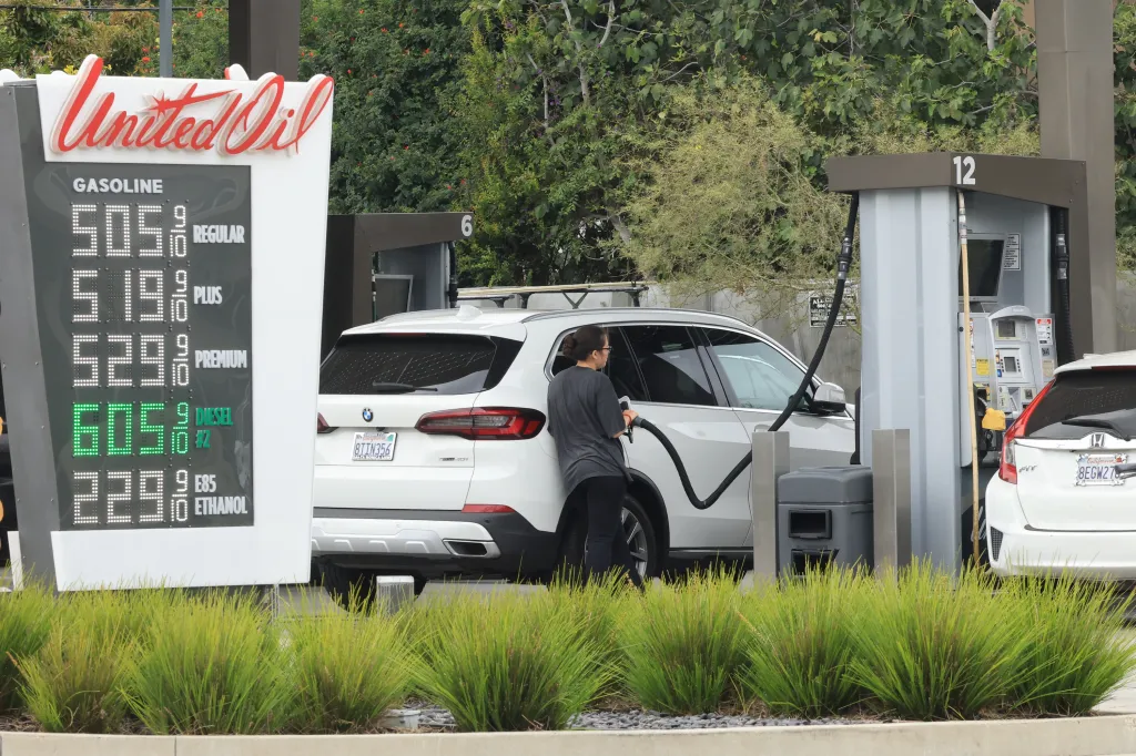 Gas prices at a United Oil station in West Los Angeles, California.