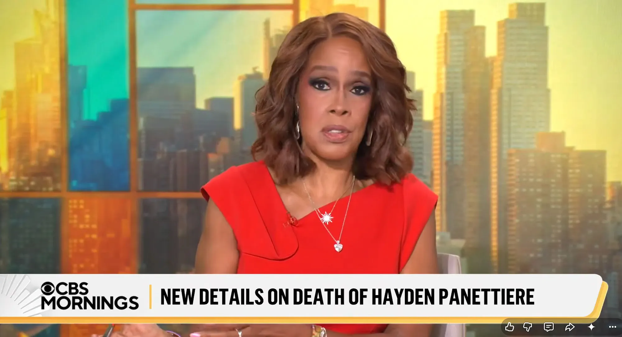 Gayle King on CBS Mornings discussing the death of Hayden Panettiere.