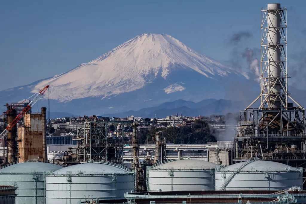 The Keihin Industrial Zone with Mount Fuji in the background.