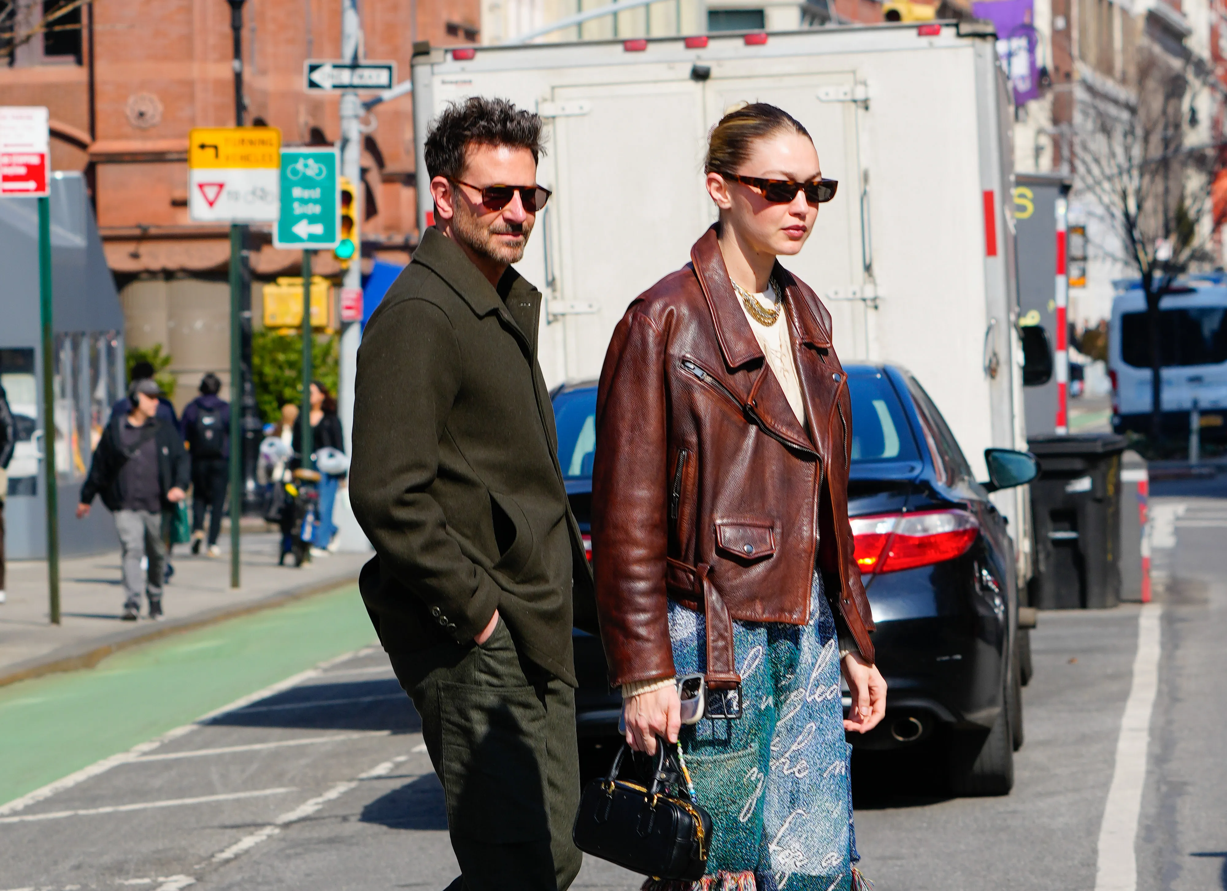 Gigi Hadid and Bradley Cooper are seen on February 27, 2024 in New York City. (