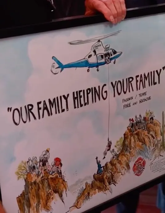Illustration of a helicopter rescuing a person from a mountain, with the text 