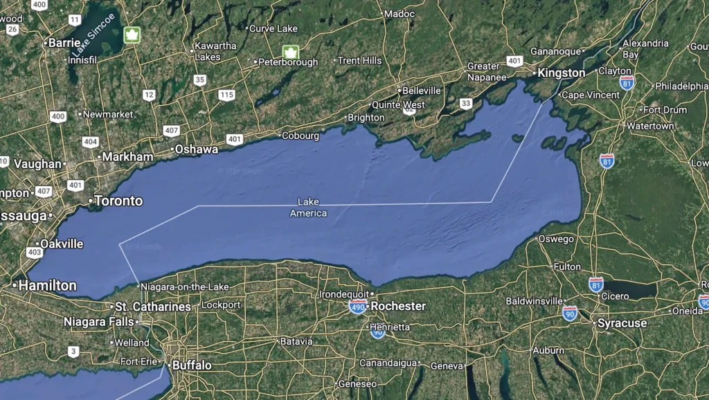 Google Maps image of Lake Ontario renamed 