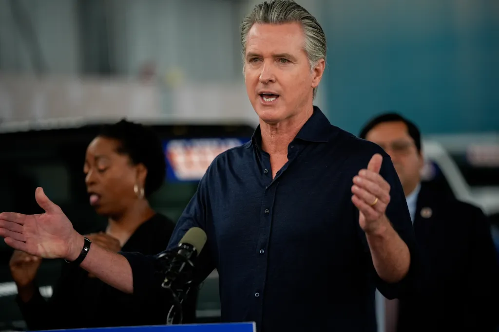 California Gov. Gavin Newsom speaks during an event in Oakland, Calif. on Aug. 7, 2026.