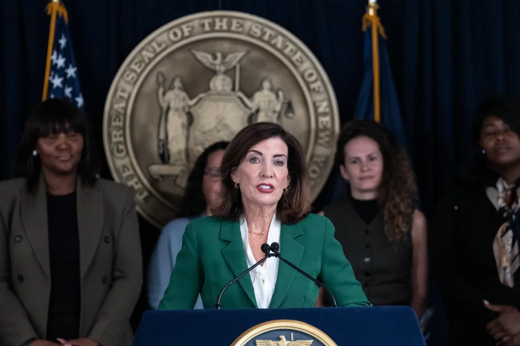 Gov. Kathy Hochul at a press conference.