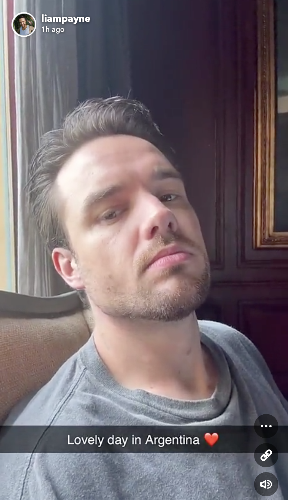 Liam Payne's Snapchat post of himself with the caption 