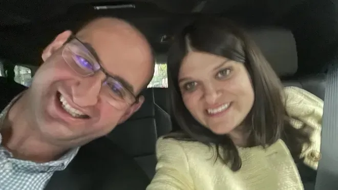 Haley Stevens and Jason Turkish smiling for a selfie.