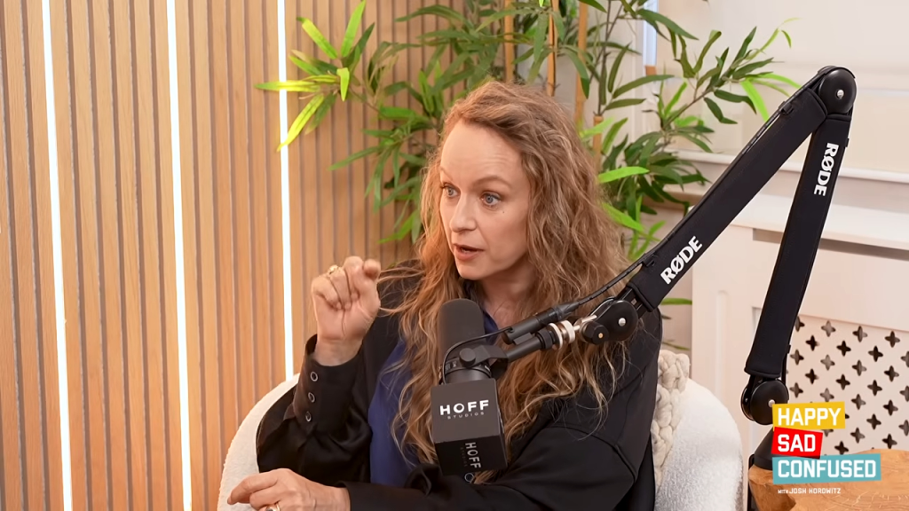 Samantha Morton speaking into a microphone on the 