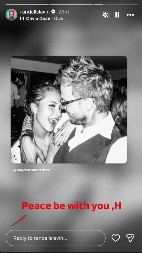 Slavin appeared to mourn Panettiere after news of her death broke, reposting their photo to his Instagram Story with the message, “Peace be with you, H.”
