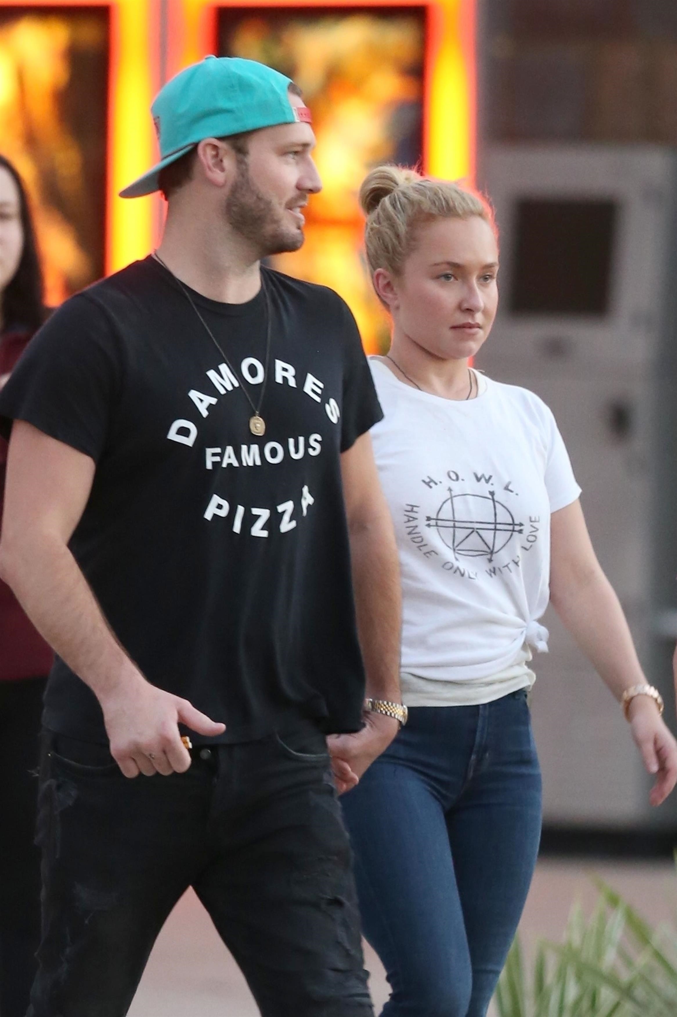 Hayden Panettiere and Brian Hickerson walk outside while on holiday in St. Augustine, Florida.
