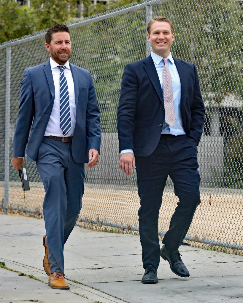 Brian Hickerson and his lawyer leaving Stanley Mosk Courthouse in Los Angeles.