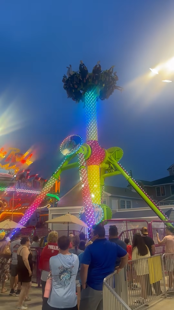 Riders hang upside down after the Wipe Out ride at Playland's Castaway Cove malfunctioned on the Jersey Shore on July 5, 2026.