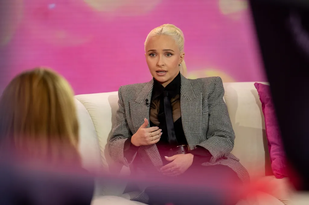 Hayden Panettiere speaking during a talk show.