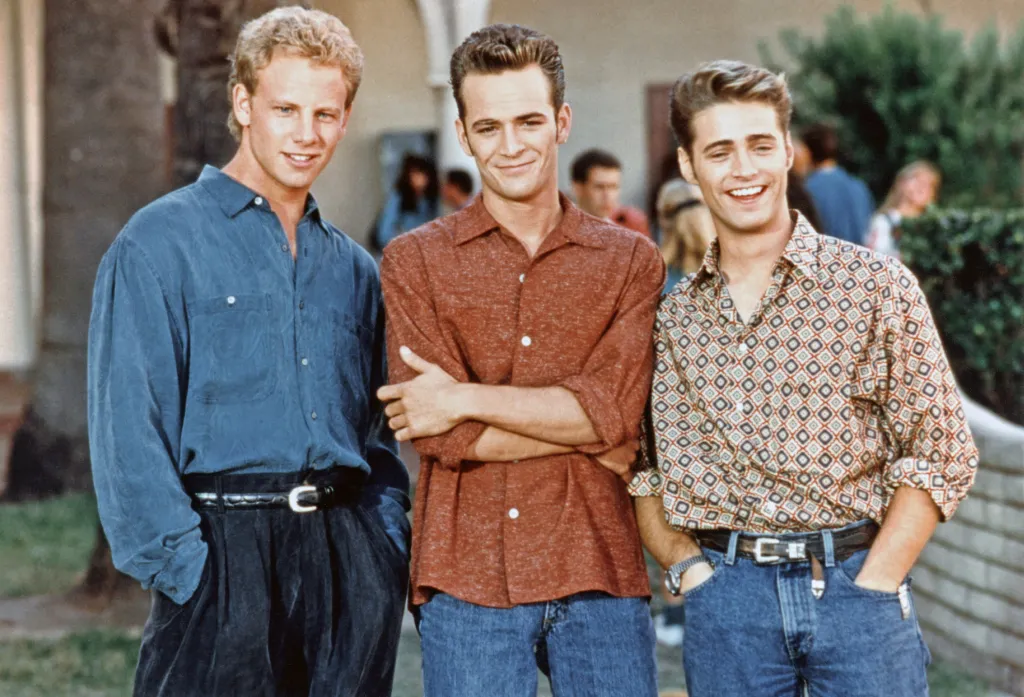 From left: Ian Ziering, Luke Perry, and Jason Priestley from Beverly Hills 90210.