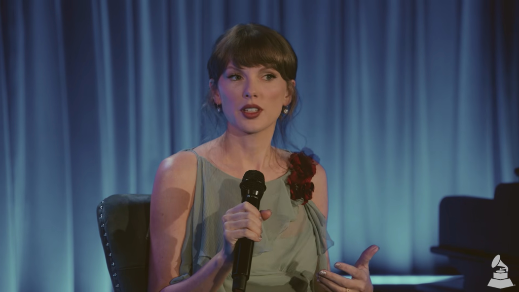 Taylor Swift speaking at the Recording Academy's Songwriters & Composers Wing event.