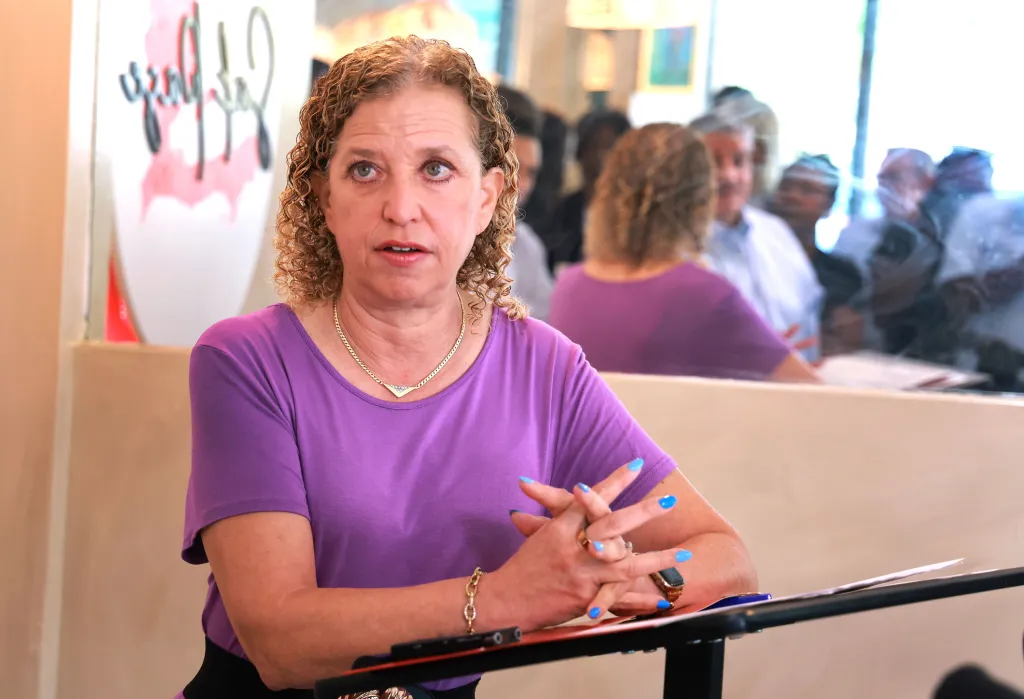 U.S. Rep. Debbie Wasserman Schultz speaking at a news conference about Temporary Protected Status.