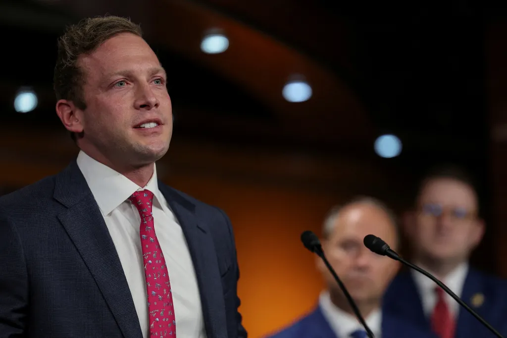 U.S. Rep. Max Miller (R-OH) speaking at a press conference.