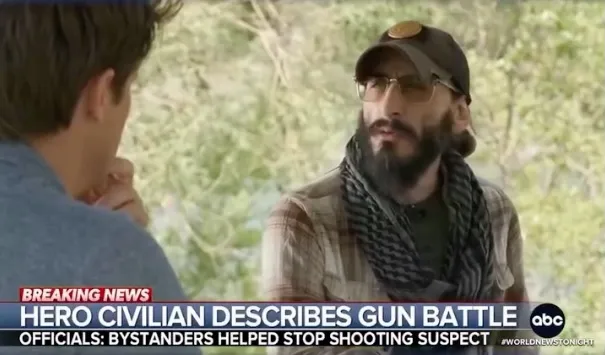 Jordan Salinas, the civilian who fired back at the In-N-Out shooter, in an interview.