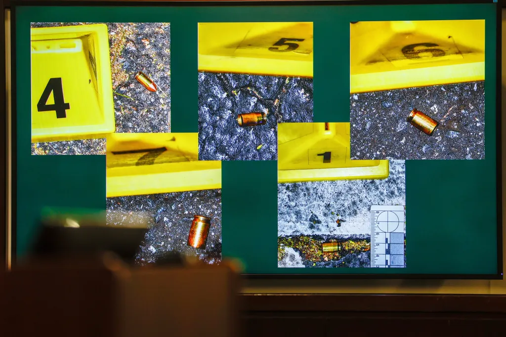 Evidence from the crime scene is shown during a court hearing for Joseph Killins in Tampa, Florida, on Aug. 11, 2026.