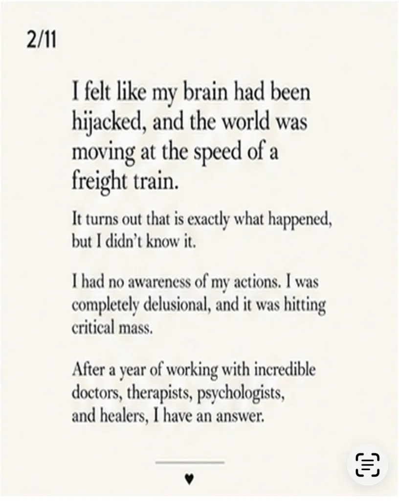 Text outlining an individual's struggle with feeling their brain was