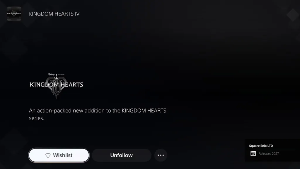 Kingdom Hearts 4 PS5 Wishlist Page