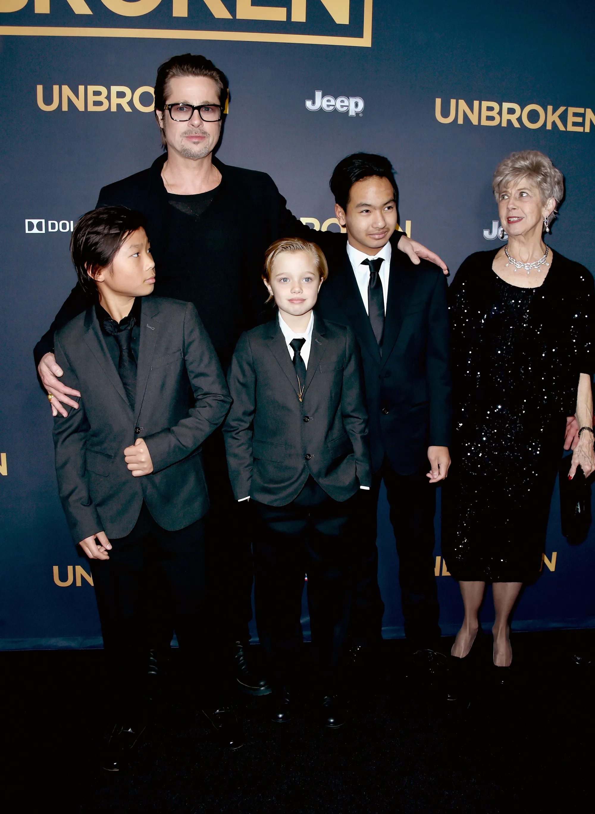 Actor Brad Pitt with Pax Thien Jolie-Pitt, Shiloh Nouvel Jolie-Pitt, Maddox Jolie-Pitt, and Jane Pitt at the