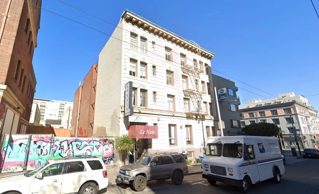 The Le Nain Hotel, where Chantel Brooks was last seen, with a red awning over the entrance and