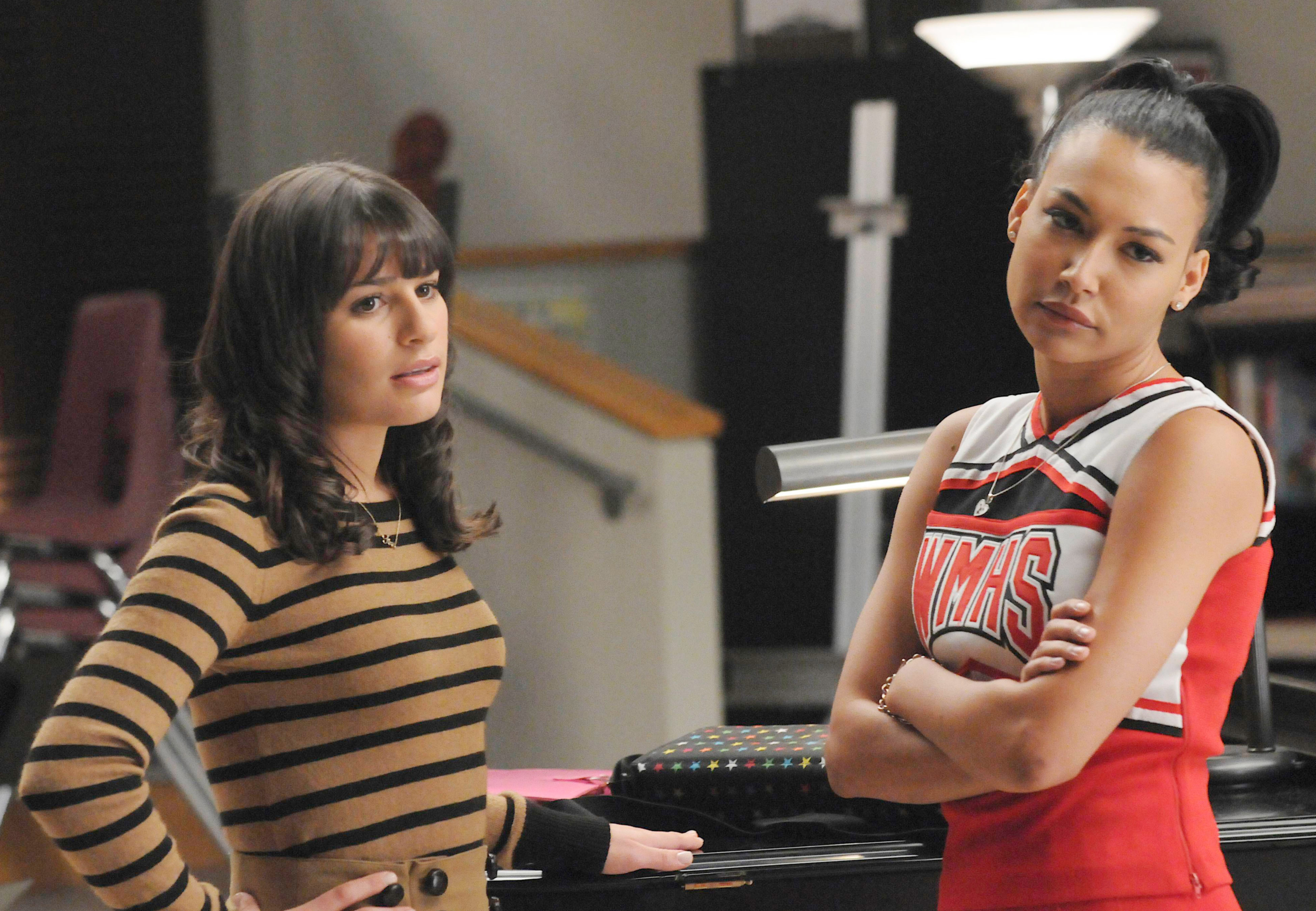 Lea Michele and Naya Rivera as teenagers from Glee.