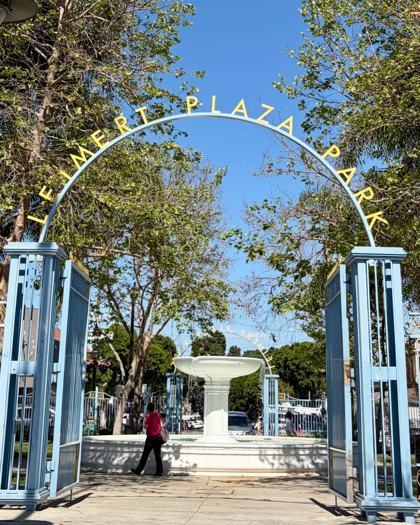 Leimert Plaza Park entrance in Los Angeles, California.