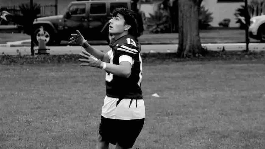 Black and white photo of high school football player Christopher Garcia.