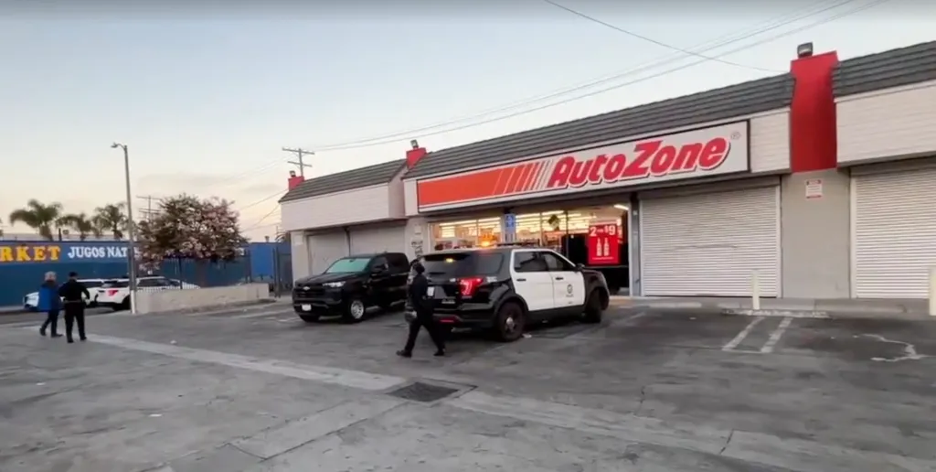 Police searching AutoZone in South Los Angeles.