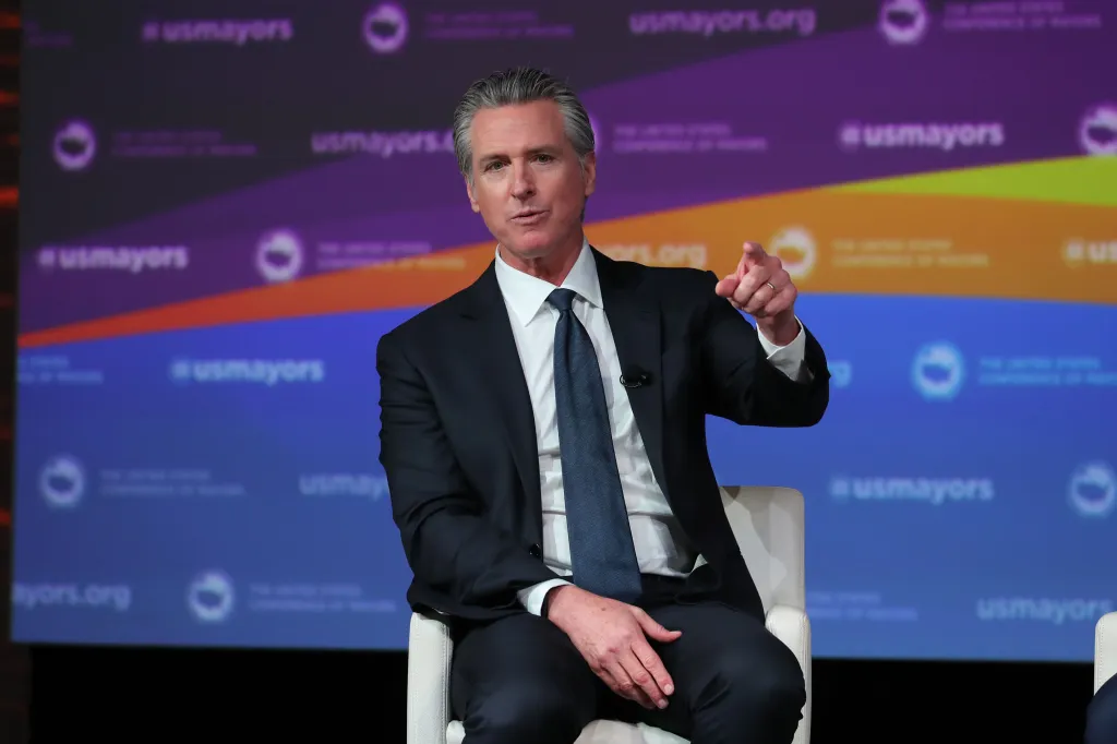 California Governor Gavin Newsom speaking at the U.S. Conference of Mayors' 94th Annual Meeting.