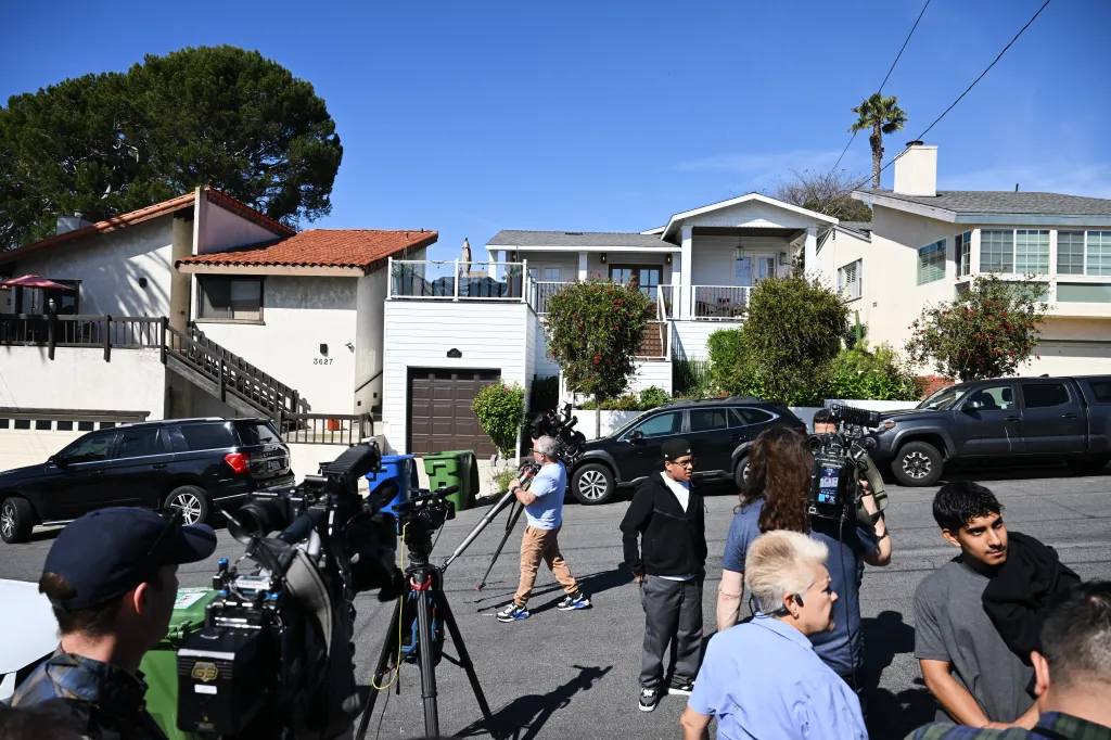 Media stage set up outside Alberto Carvalho's home.