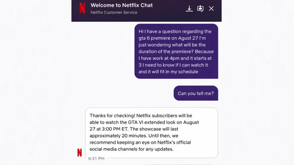 Netflix Customer Support GTA 6 Extended Look