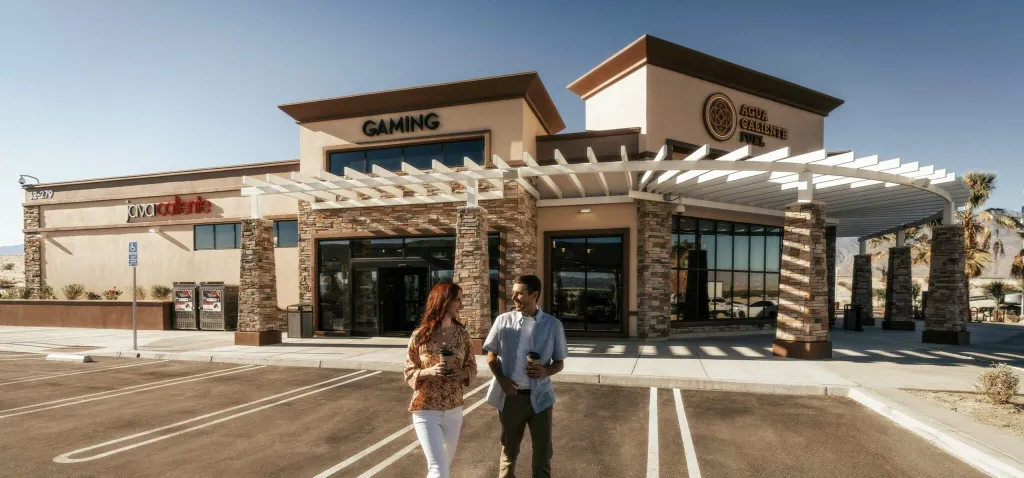 Agua Caliente Fuel gas station building with signs for 